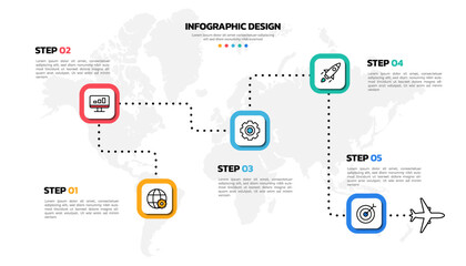 Business infographic vector illustration 5 steps or options with icons