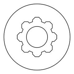 Gear cogwheel icon in circle round black color vector illustration image outline contour line thin style