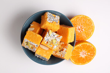 Santra Barfi or Orange barfi popular sweet of Nagpur made from Nagpur Orange