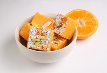Santra Barfi or Orange barfi popular sweet of Nagpur made from Nagpur Orange