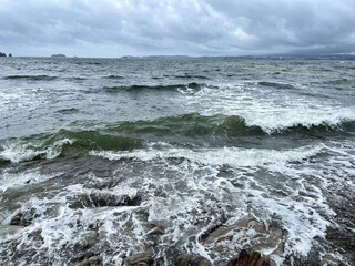 Vladivostok, Ussuri Bay in the area of Patroclus Bay in cloudy summer weather
