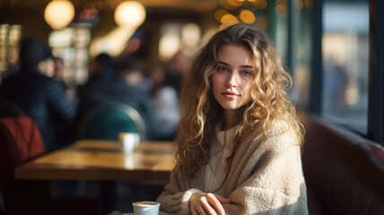 Urban Lifestyle: Beautiful Woman in Coffee Shop