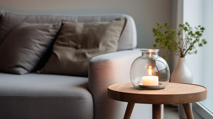 Simple Tranquility: Glass Jar Candle and Lamp in Modern Loft Interior