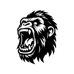 Vector logo of a raging gorilla. Professional logo of a mad kong. Black and white logo of an ape isolated on a white background.
