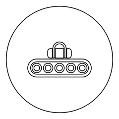 Conveyor belt airport tape baggage passengers luggage sport bag production line automated manufacturing icon in circle round black color vector illustration image outline contour line thin style