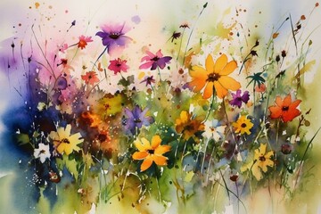 Obraz na płótnie Canvas Watercolor wildflowers painting. Generative AI