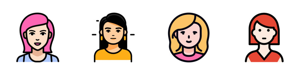 Woman profile icon set. Vector illustration