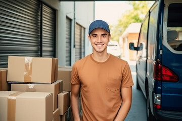 Smiling men holding a parcel. Order delivery service.