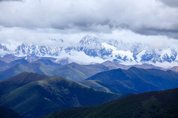 Beautiful snow capped mountain  landscape in Sichuan, China