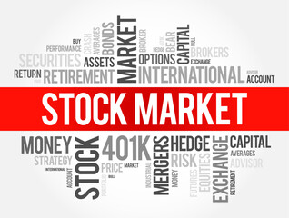 Stock Market word cloud collage, business concept background
