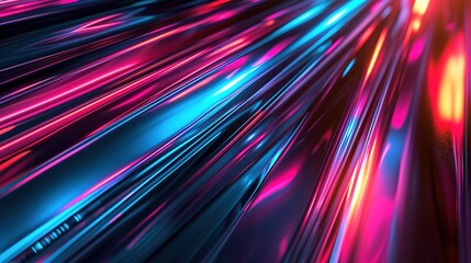 Abstract futuristic background with glowing light effect. Fast neon glowing lines in perspective