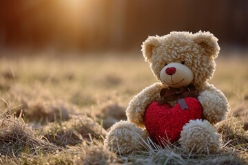 Heartwarming scene of a teddy bear and a heart, perfect for conveying sentimental feelings