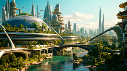 Futuristic city landscape.The concept of the future. Science fiction, other worlds, alien...