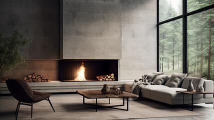 Modern Elegance: Minimalist Interior Design with Concrete Wall Accents