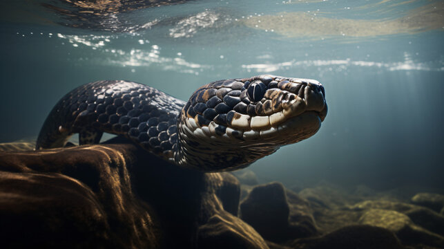 Banded Sea Snake Or Krait Swimming Underwater