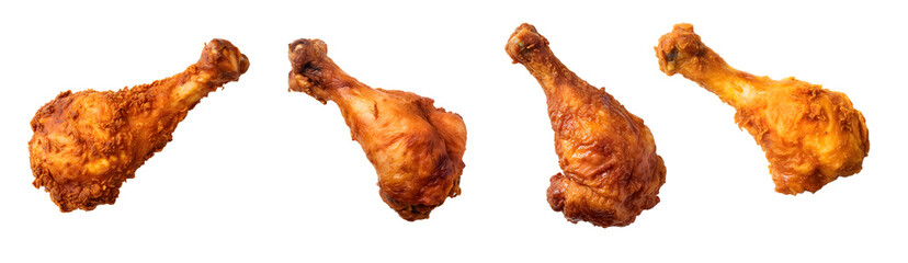 fried chicken, drumsticks isolated on a transparent PNG background, white background, Generative Ai