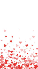 Red hearts scattered on white background.