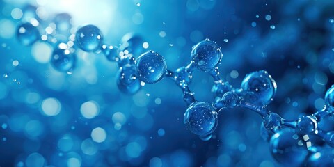 Blue liquid serum background with blue molecular atom structures. Generative Ai. - obrazy, fototapety, plakaty