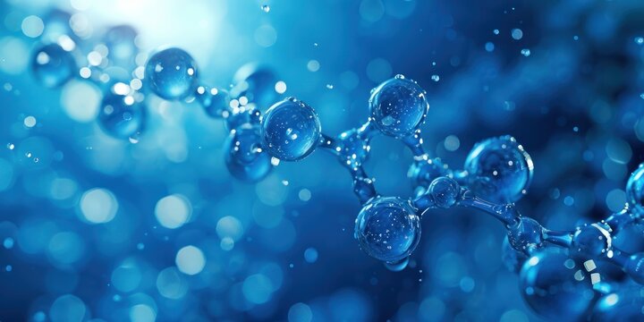 Blue liquid serum background with blue molecular atom structures. Generative Ai.