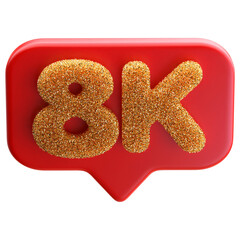 8k follower 3d icon number - subscriber or like on social media