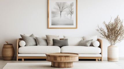 Clean Lines and Comfort: Scandinavian Living Room with Round Coffee Table