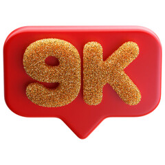 9k follower 3d icon number - subscriber or like on social media