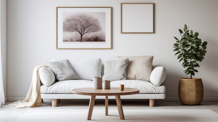 Clean Lines and Comfort: Scandinavian Living Room with Round Coffee Table