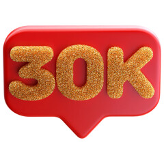 30k follower 3d icon number - subscriber or like on social media