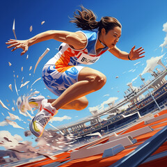 athlètes en plein effort, sport, JO, IA generative