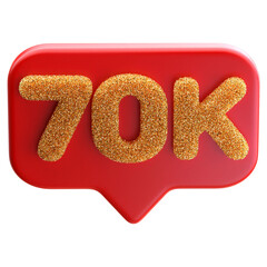 70k follower 3d icon number - subscriber or like on social media