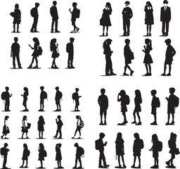 School boys and Girls silhouette on white background 