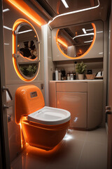 futuristic toilet design, rounded shapes and glossy surface. 