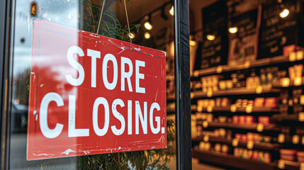 Horizontal Close Up Shot Of Store Closing Sign On Business
