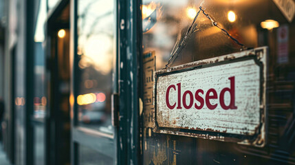 Closed sign hanging front of cafe mirror door. Business service and food drink concept. Vintage tone filter effect color style.