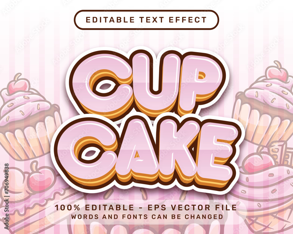 Poster cupcake 3d text effect and editable text effect with cake illustration