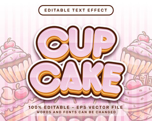 cupcake 3d text effect and editable text effect with cake illustration