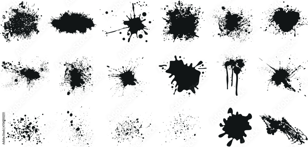 Wall mural ink splatter, abstract art vector set. perfect for backgrounds, textures, overlays. unique shapes an