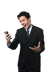 Angry Chinese businessman screaming at the phone