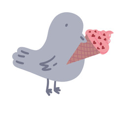 Bird with pink ice cream flat design Valentines day