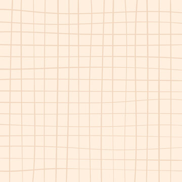 Hand drawn cute grid. doodle beige, brown plaid pattern with Checks. Graph square background with texture. Line art freehand grid vector outline grunge print