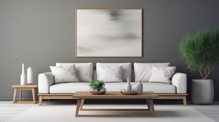 Elegance in Simplicity: Wooden Square Coffee Table Near White Sofa in Minimalist Living Room