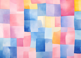 Watercolor painting with geometric shapes in pastel colors