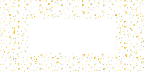 Gold Shining Paint Stain Hand Drawn Illustration brush stroke paint ornament decorate. Gold frame. Wedding invitation border. Geometric abstract. Valentines day, gold heart, love