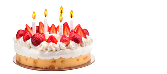 birthday cake with candles isolated on background, cutout