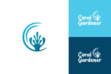 Poster creative blue reef, coral logo design vector illustration. coral aquatic logo design, nature coral farmer logo vector design with elegant, simple, modern and gradient color © Alfian_santoyan