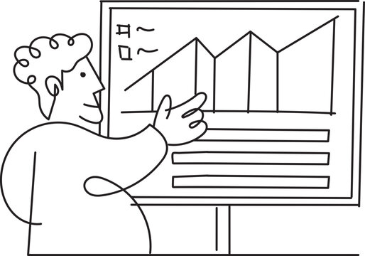 Buisinessman Presenting Chart Line Art Drawing