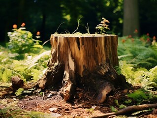 Stump in the forest, close-up. Nature background.