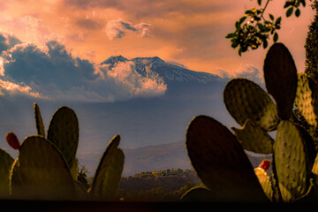 Etna, wulkan, góra, chmury 