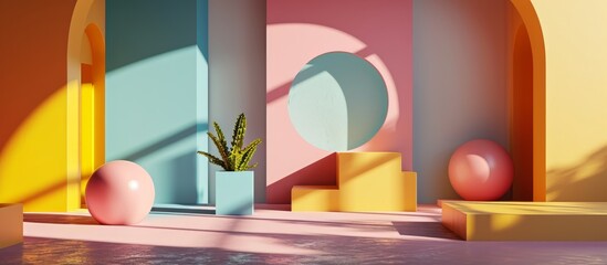colorful stage backdrop showcase geometry 3d form with light and shade with free space your your creative ideas summer festive backdrop for product showcase display