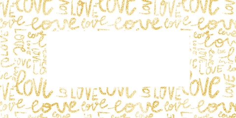 Obraz premium Gold Shining Paint Stain Hand Drawn Illustration brush stroke paint ornament decorate. Gold frame. Wedding invitation border. Geometric abstract. Valentines day, gold heart, love